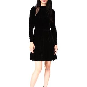NWT Michael Kors Lace-trimmed velvet black dress.
